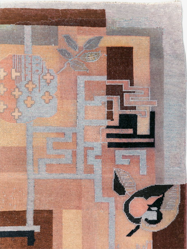 Vintage Turkish Art Deco Accent Carpet, No.30958 - Gss