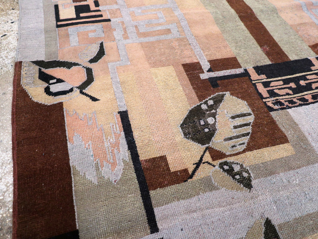 Vintage Turkish Art Deco Accent Carpet, No.30958 - Gss