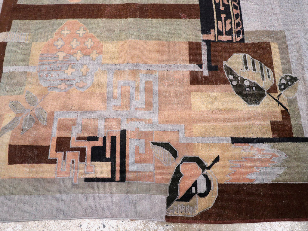 Vintage Turkish Art Deco Accent Carpet, No.30958 - Gss