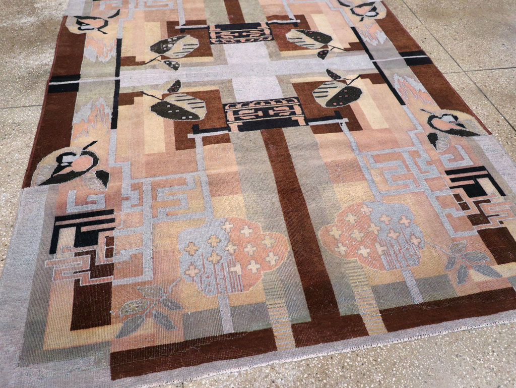 Vintage Turkish Art Deco Accent Carpet, No.30958 - Gss