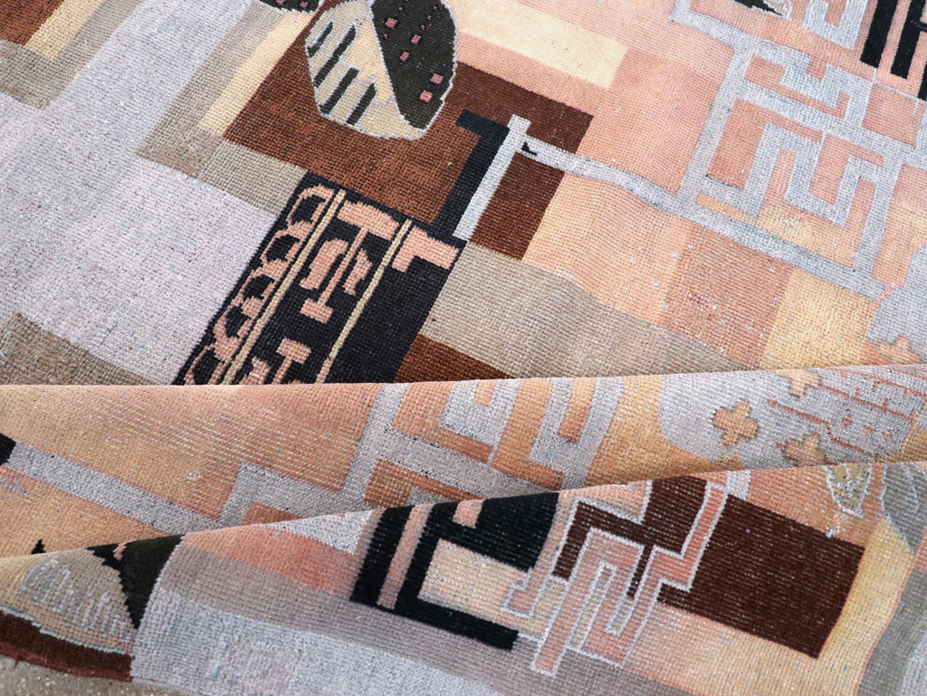 Vintage Turkish Art Deco Accent Carpet, No.30958 - Gss