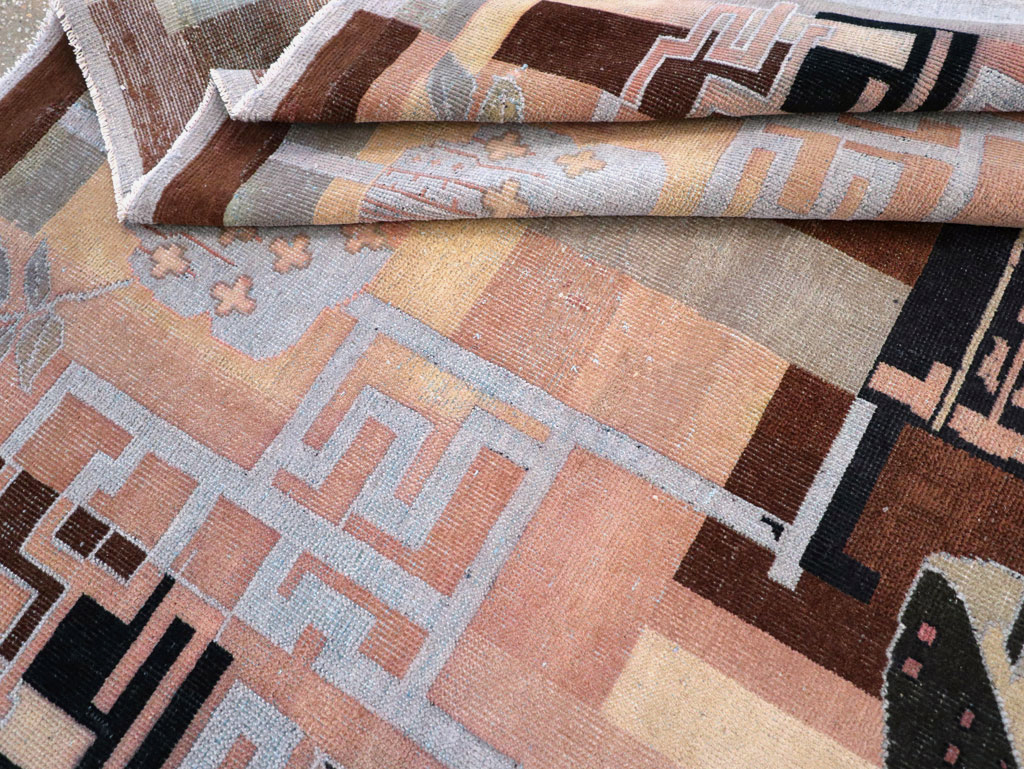 Vintage Turkish Art Deco Accent Carpet, No.30958 - Gss