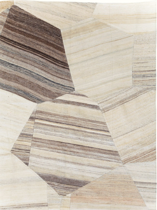 Contemporary Turkish Flatweave Patchwork Style Room Size Carpet, No.30969 - Gss