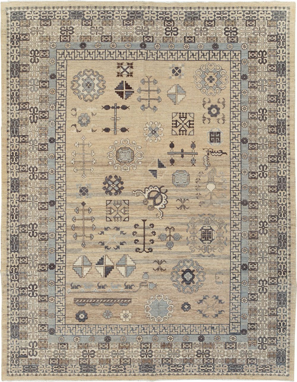 Contemporary East Turkestan Khotan Room Size Carpet, No.30997 - Gss