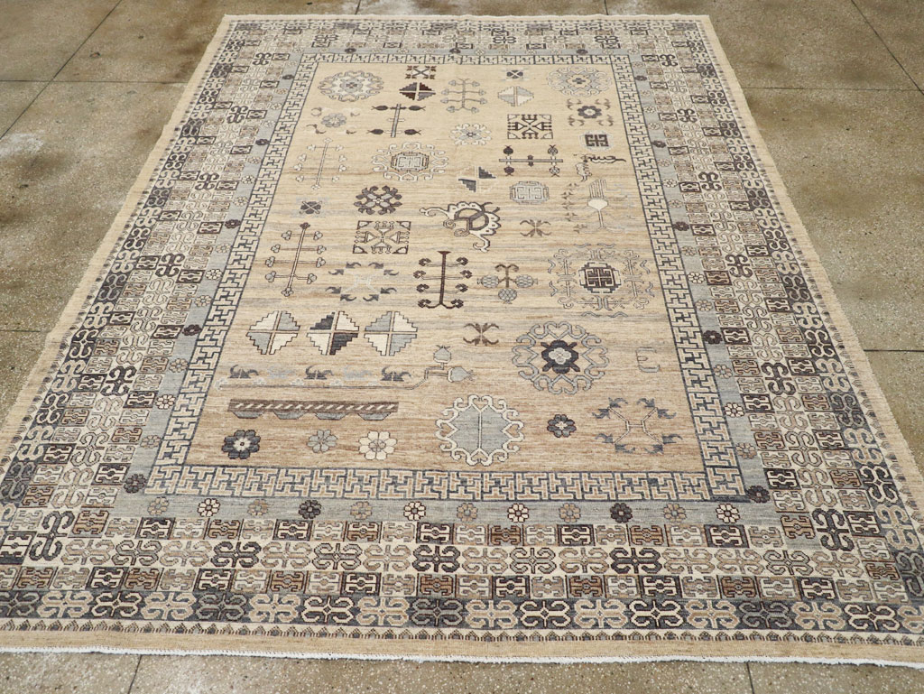 Contemporary East Turkestan Khotan Room Size Carpet, No.30997 - Gss