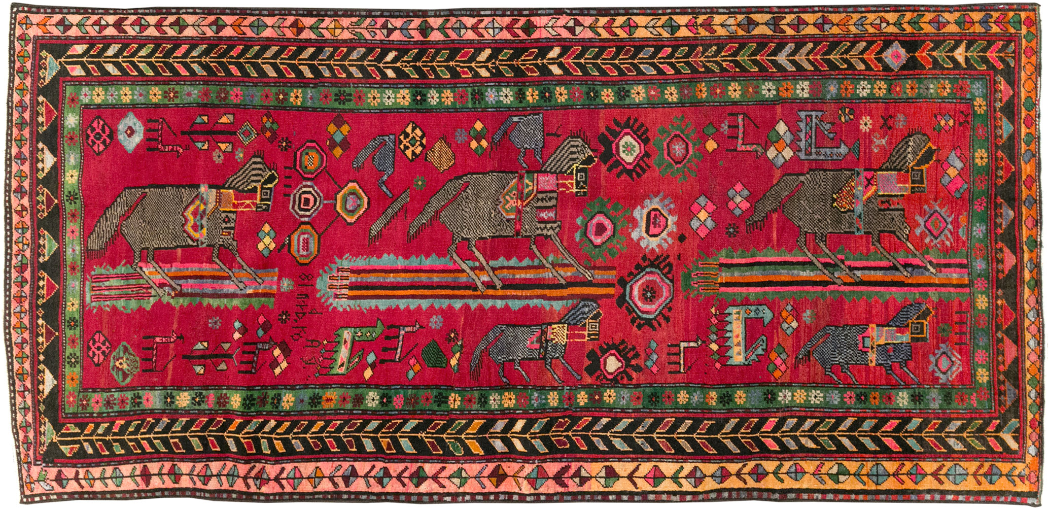 Vintage Caucasian Karabagh Pictorial Rug, No.31068 - Gss