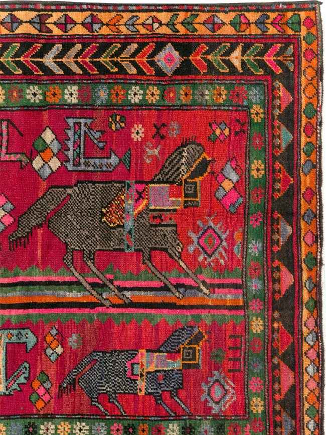 Vintage Caucasian Karabagh Pictorial Rug, No.31068 - Gss