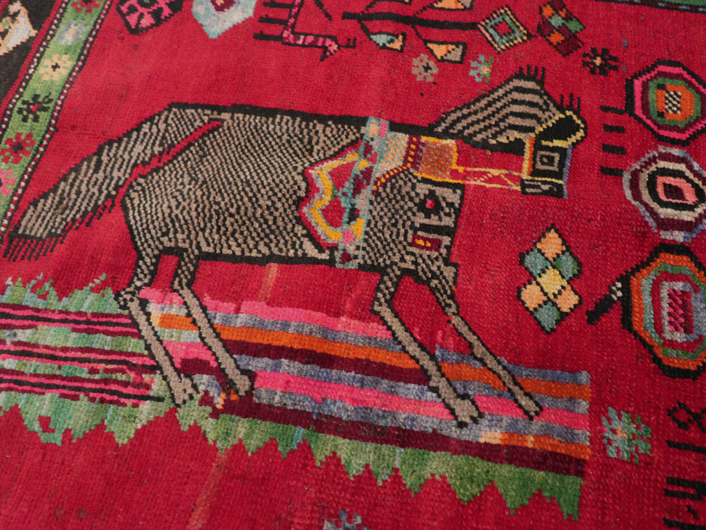 Vintage Caucasian Karabagh Pictorial Rug, No.31068 - Gss