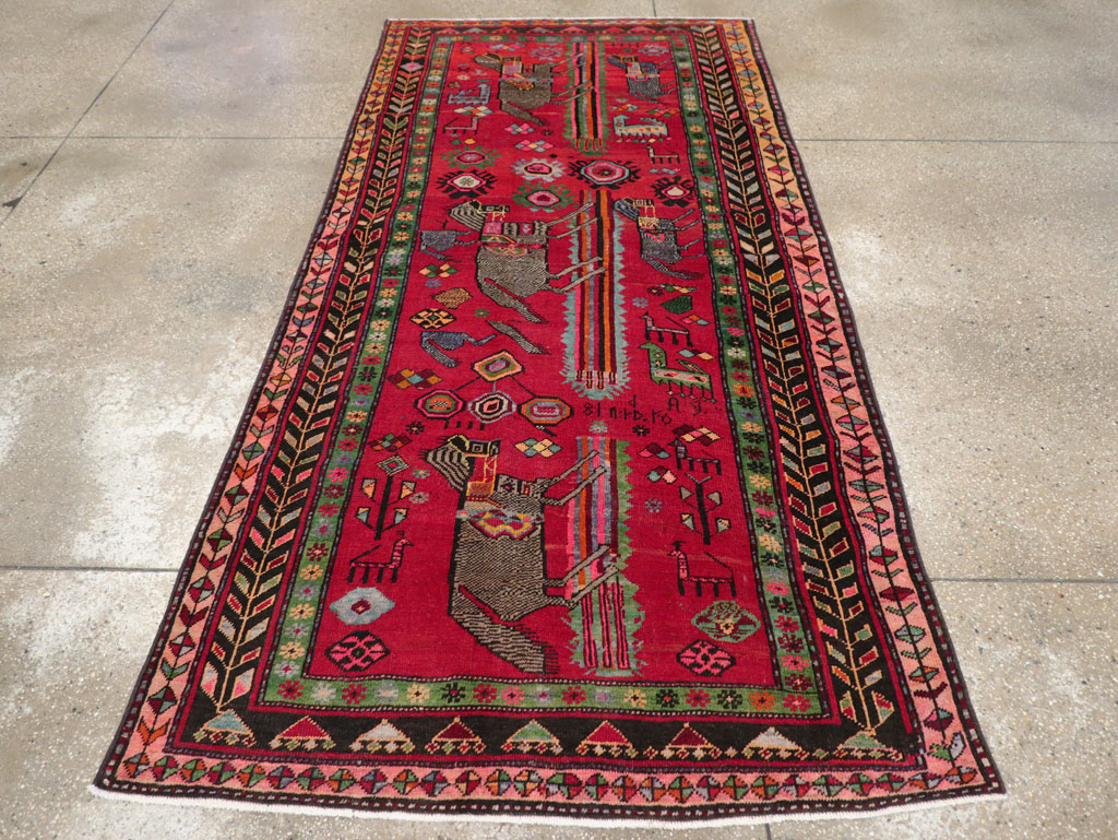 Vintage Caucasian Karabagh Pictorial Rug, No.31068 - Gss