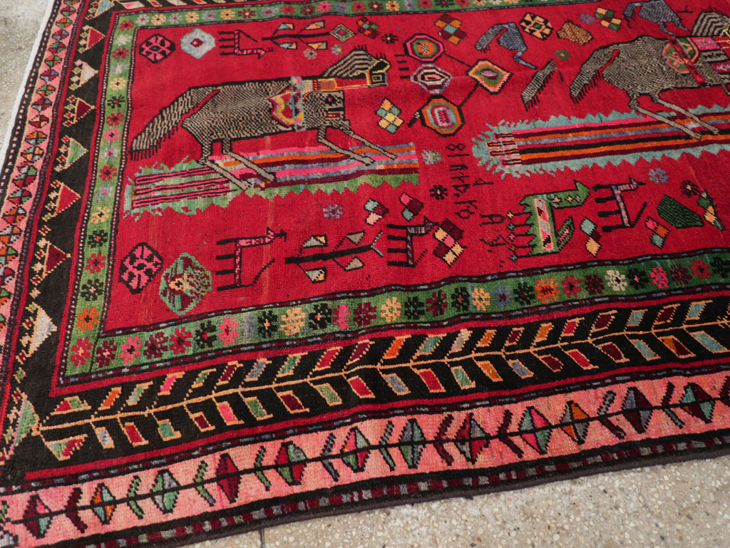 Vintage Caucasian Karabagh Pictorial Rug, No.31068 - Gss