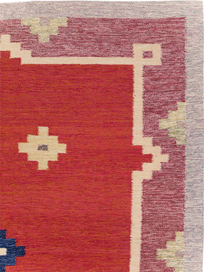 Vintage Swedish Flatweave Kilim Room Size Carpet, No.31149 - Gss