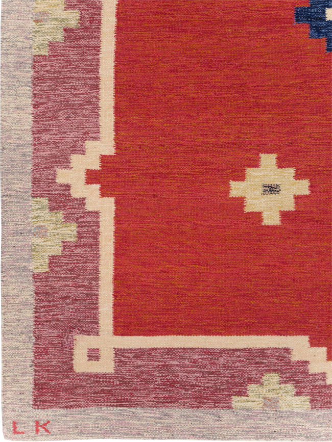 Vintage Swedish Flatweave Kilim Room Size Carpet, No.31149 - Gss