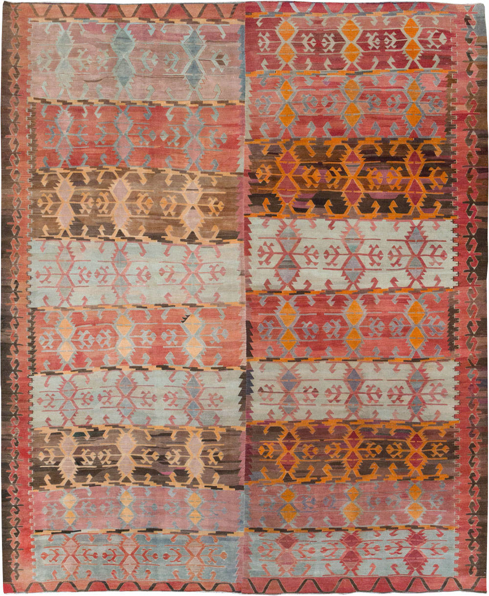 Vintage Turkish Flatweave Kilim Room Size Carpet, No.31152 - Gss