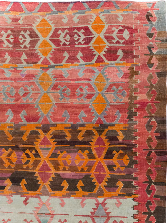 Vintage Turkish Flatweave Kilim Room Size Carpet, No.31152 - Gss