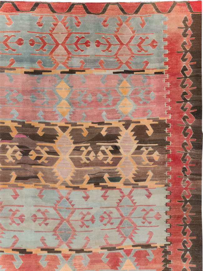 Vintage Turkish Flatweave Kilim Room Size Carpet, No.31152 - Gss