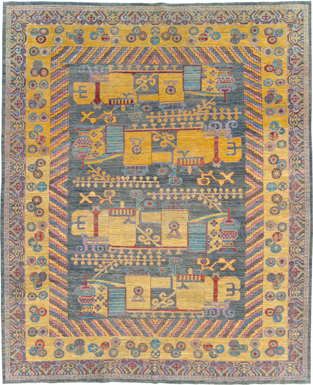 Contemporary East Turkestan Khotan Room Size Carpet, No.31158 - Gss