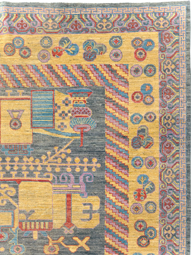 Contemporary East Turkestan Khotan Room Size Carpet, No.31158 - Gss