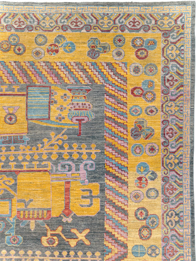 Contemporary East Turkestan Khotan Room Size Carpet, No.31158 - Gss