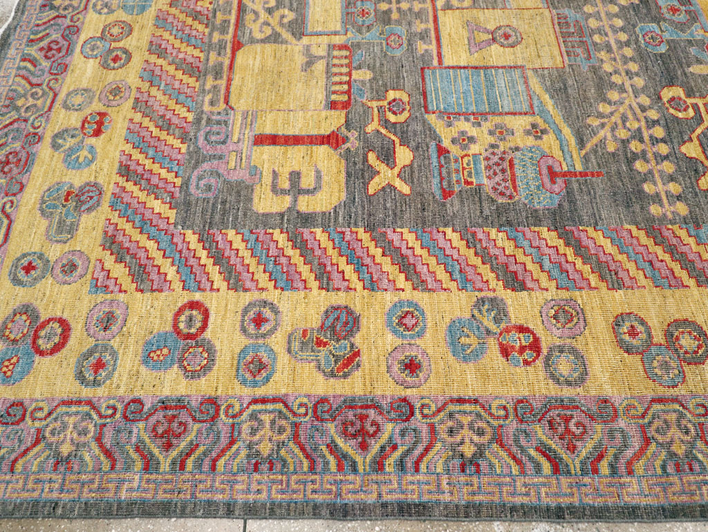 Contemporary East Turkestan Khotan Room Size Carpet, No.31158 - Gss