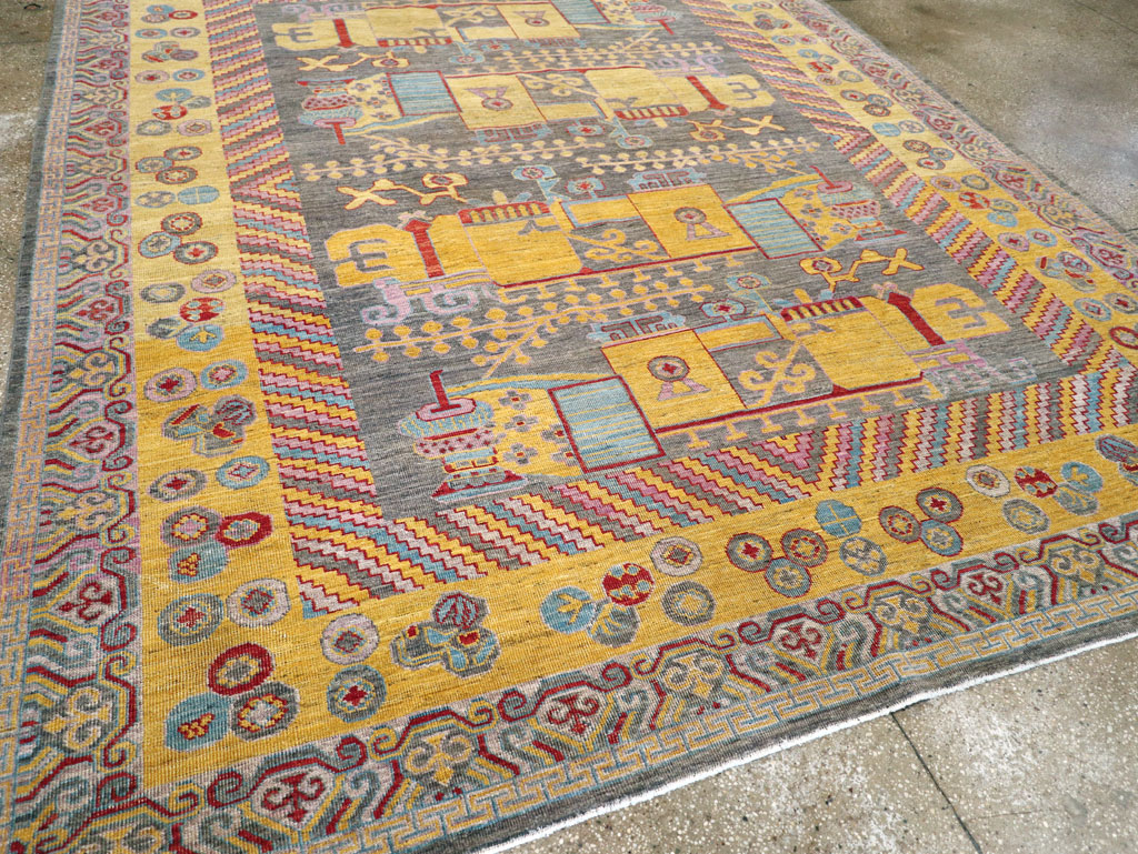 Contemporary East Turkestan Khotan Room Size Carpet, No.31158 - Gss