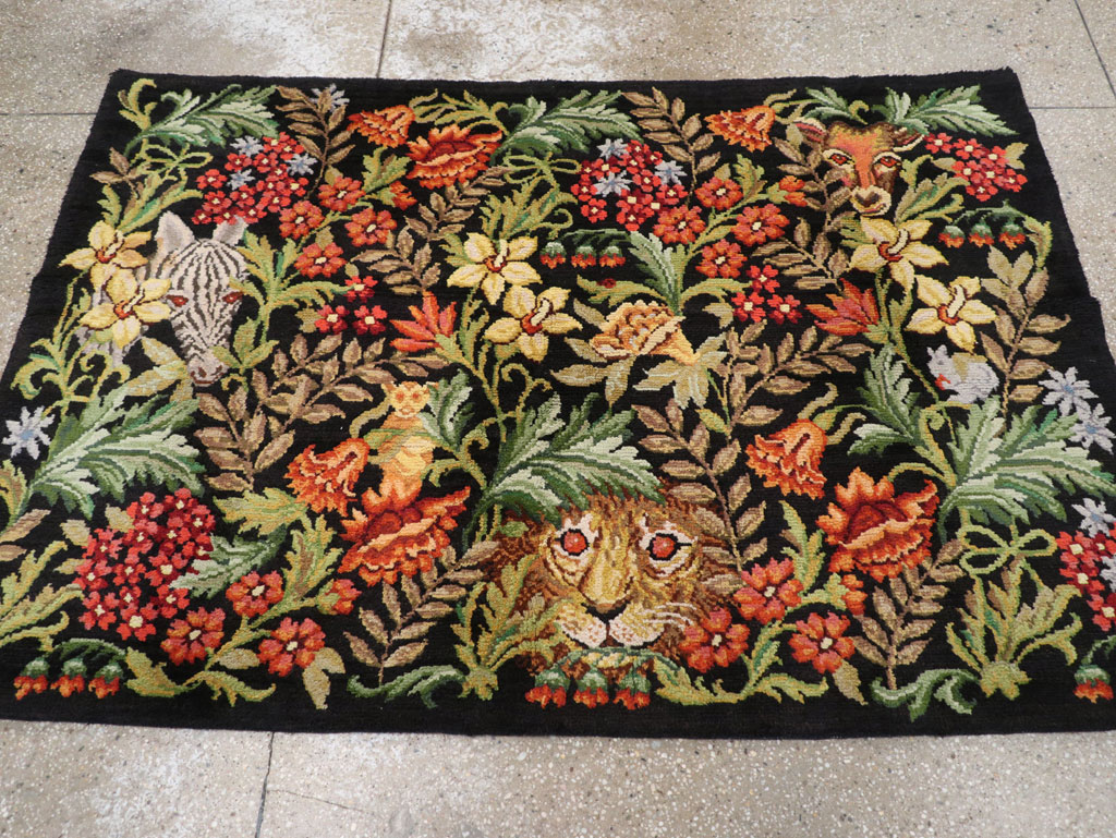 Vintage Portuguese Savonnerie Pictorial Accent Rug, No.31180 - Gss