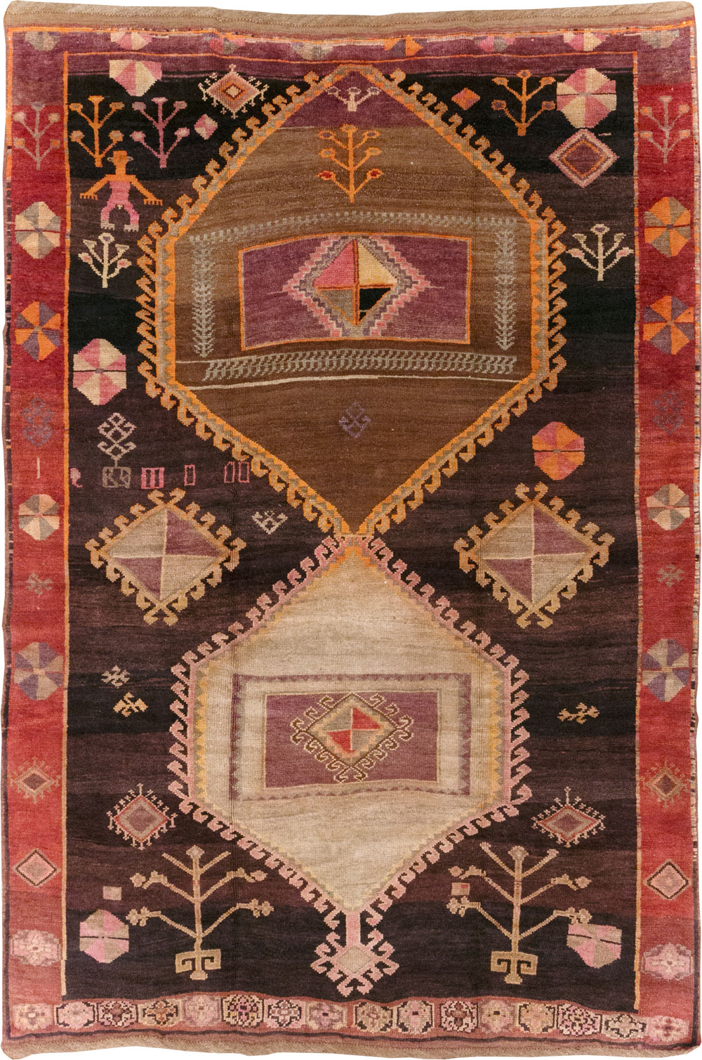 Vintage Turkish Anatolian Tribal Room Size Carpet, No.31218 - Gss