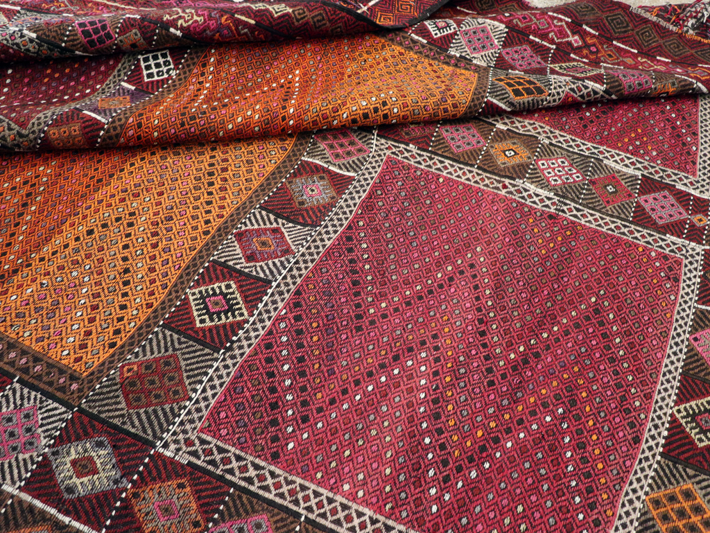 Vintage Turkish Flatweave Kilim Large Carpet, No.31222 - Gss
