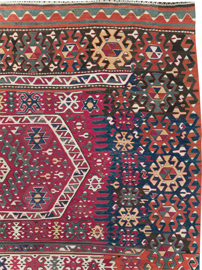 Antique Turkish Flatweave Kilim Accent Carpet, No.31275 - Gss