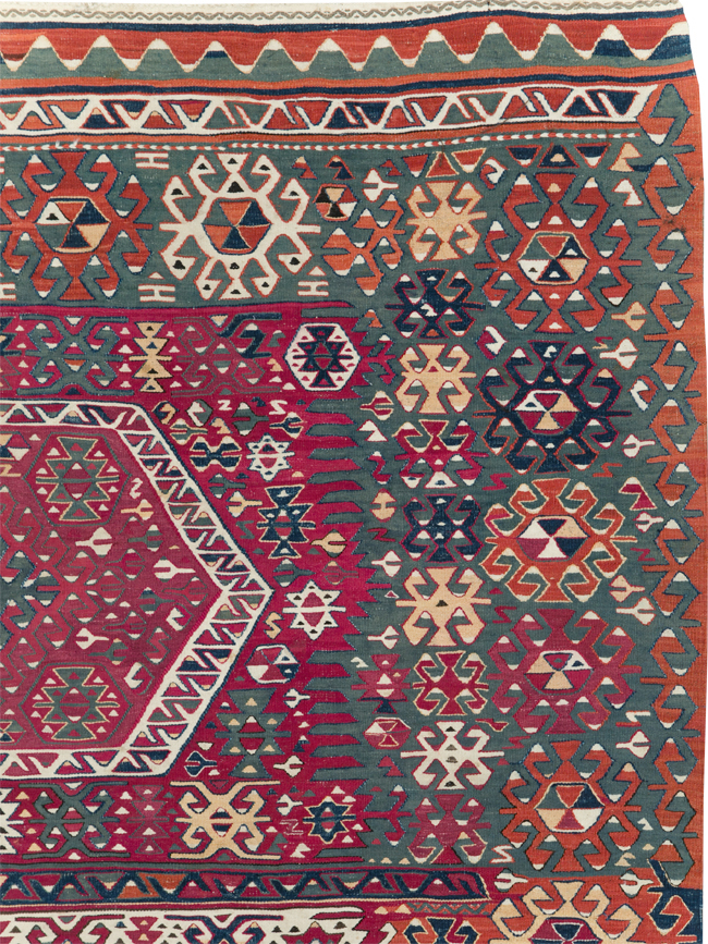 Antique Turkish Flatweave Kilim Accent Carpet, No.31275 - Gss