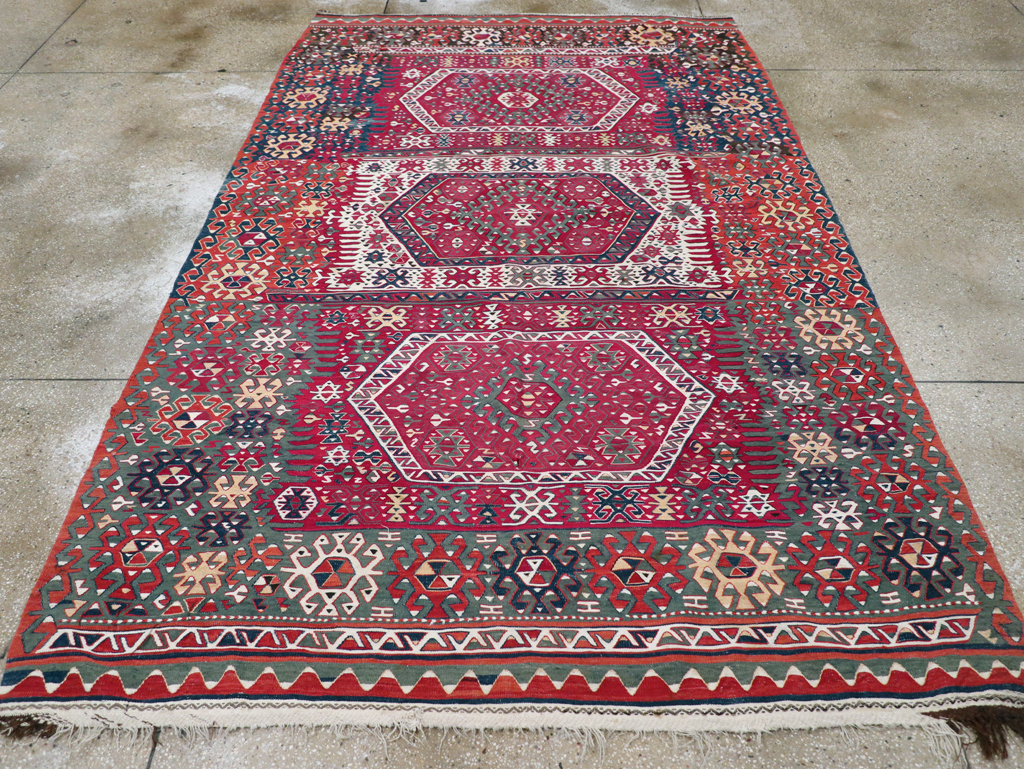 Antique Turkish Flatweave Kilim Accent Carpet, No.31275 - Gss