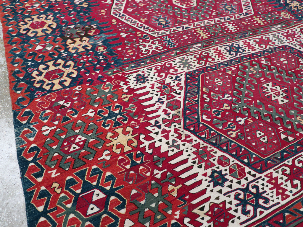 Antique Turkish Flatweave Kilim Accent Carpet, No.31275 - Gss