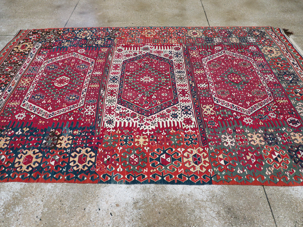 Antique Turkish Flatweave Kilim Accent Carpet, No.31275 - Gss