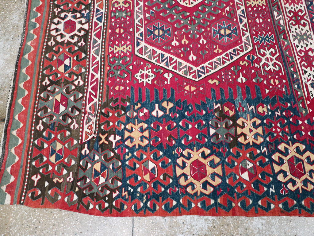 Antique Turkish Flatweave Kilim Accent Carpet, No.31275 - Gss