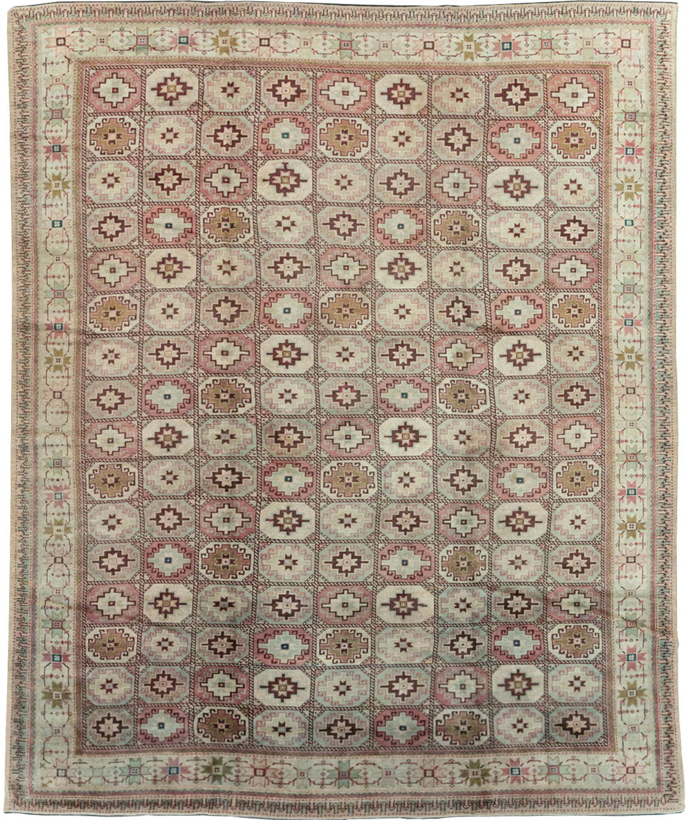 Tribal Turkoman Inspired Vintage Turkish Oushak Room Size Carpet, No.31281 - Gss