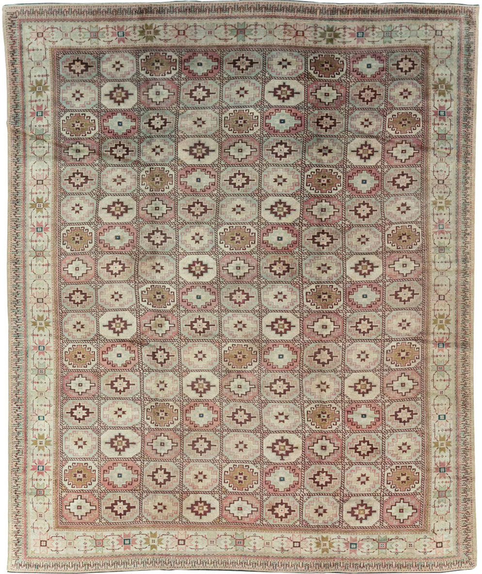 Tribal Turkoman Inspired Vintage Turkish Oushak Room Size Carpet, No.31281 - Gss