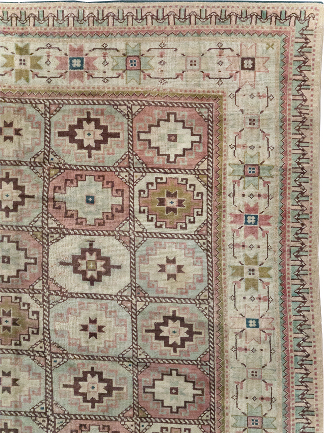 Tribal Turkoman Inspired Vintage Turkish Oushak Room Size Carpet, No.31281 - Gss