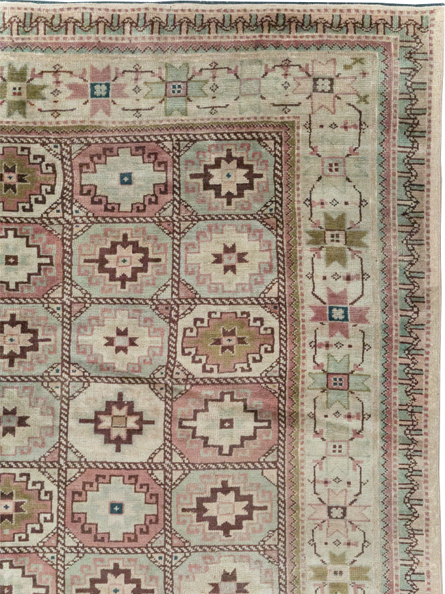 Tribal Turkoman Inspired Vintage Turkish Oushak Room Size Carpet, No.31281 - Gss