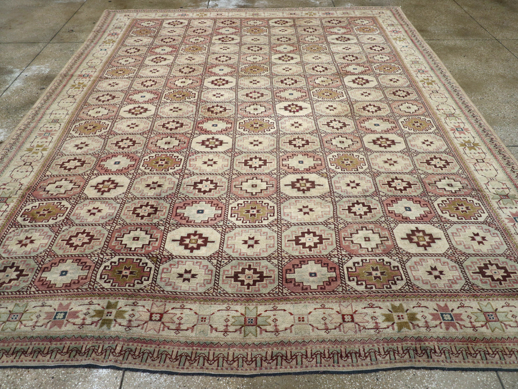 Tribal Turkoman Inspired Vintage Turkish Oushak Room Size Carpet, No.31281 - Gss