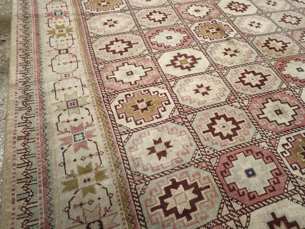 Tribal Turkoman Inspired Vintage Turkish Oushak Room Size Carpet, No.31281 - Gss