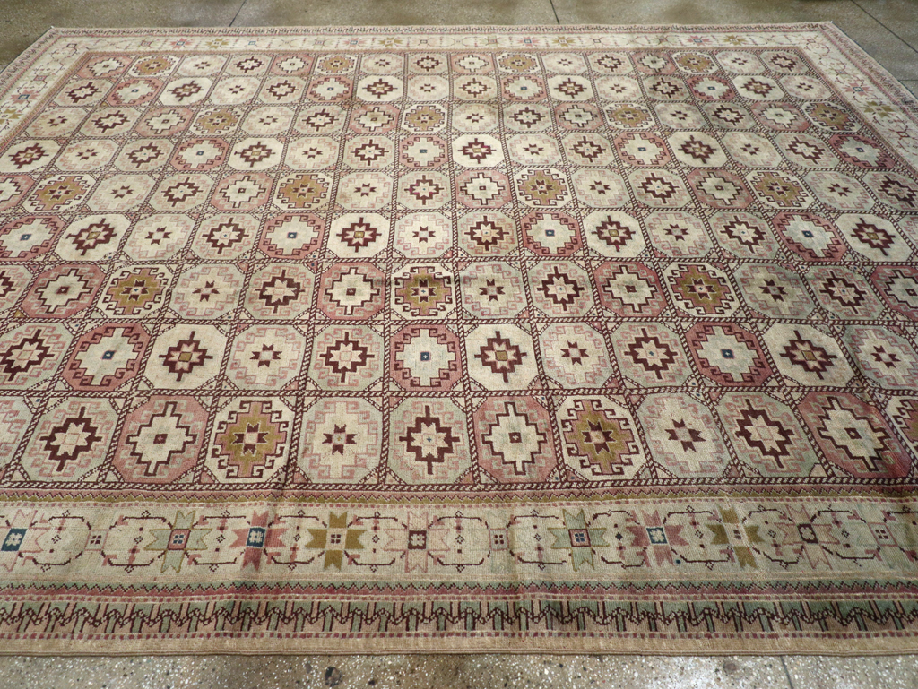 Tribal Turkoman Inspired Vintage Turkish Oushak Room Size Carpet, No.31281 - Gss