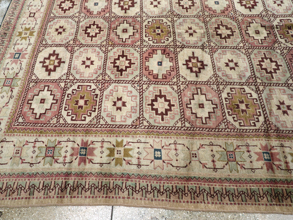 Tribal Turkoman Inspired Vintage Turkish Oushak Room Size Carpet, No.31281 - Gss