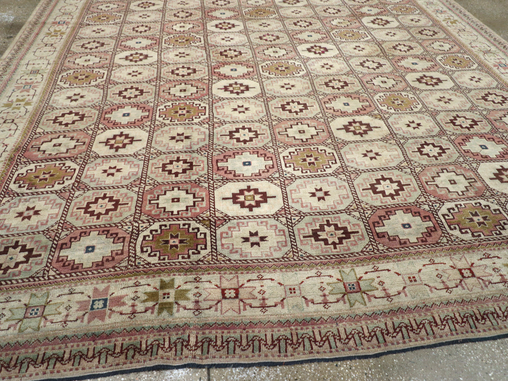 Tribal Turkoman Inspired Vintage Turkish Oushak Room Size Carpet, No.31281 - Gss