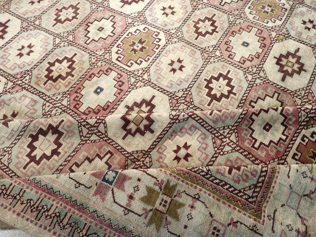 Tribal Turkoman Inspired Vintage Turkish Oushak Room Size Carpet, No.31281 - Gss