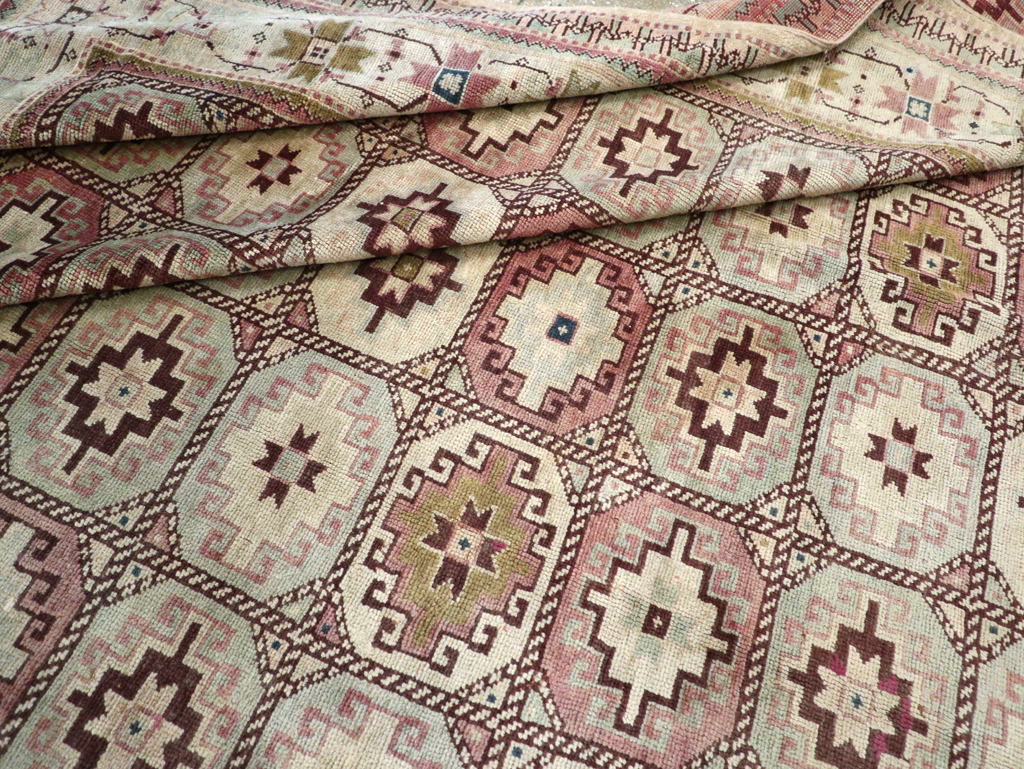 Tribal Turkoman Inspired Vintage Turkish Oushak Room Size Carpet, No.31281 - Gss