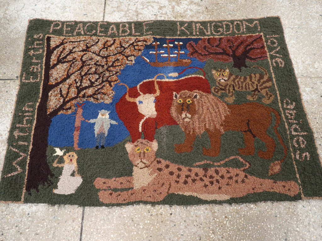 Vintage American Hooked Pictorial Throw Rug, No.31318 - Gss