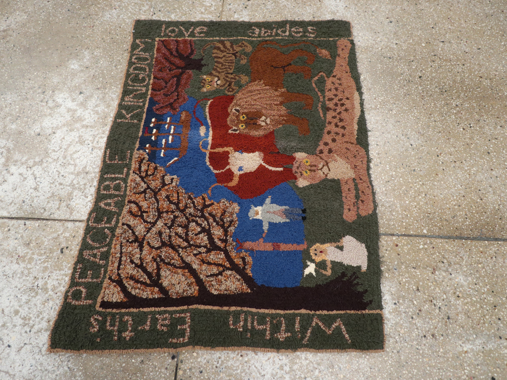 Vintage American Hooked Pictorial Throw Rug, No.31318 - Gss