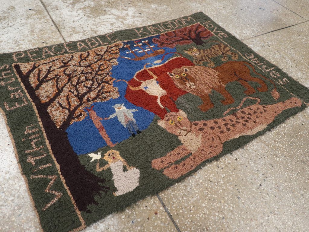 Vintage American Hooked Pictorial Throw Rug, No.31318 - Gss