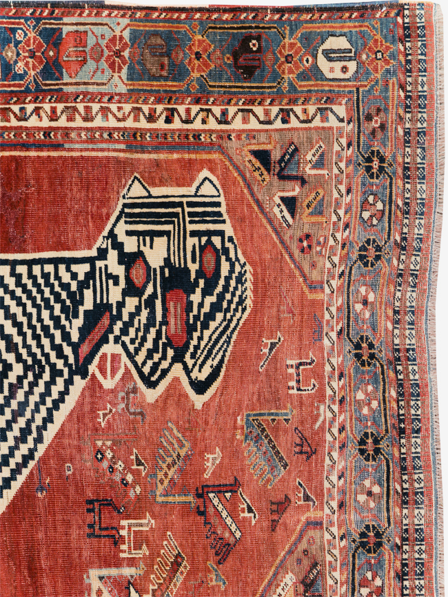 Antique Persian Qashqai Pictorial Accent Rug, No.31320 - Gss