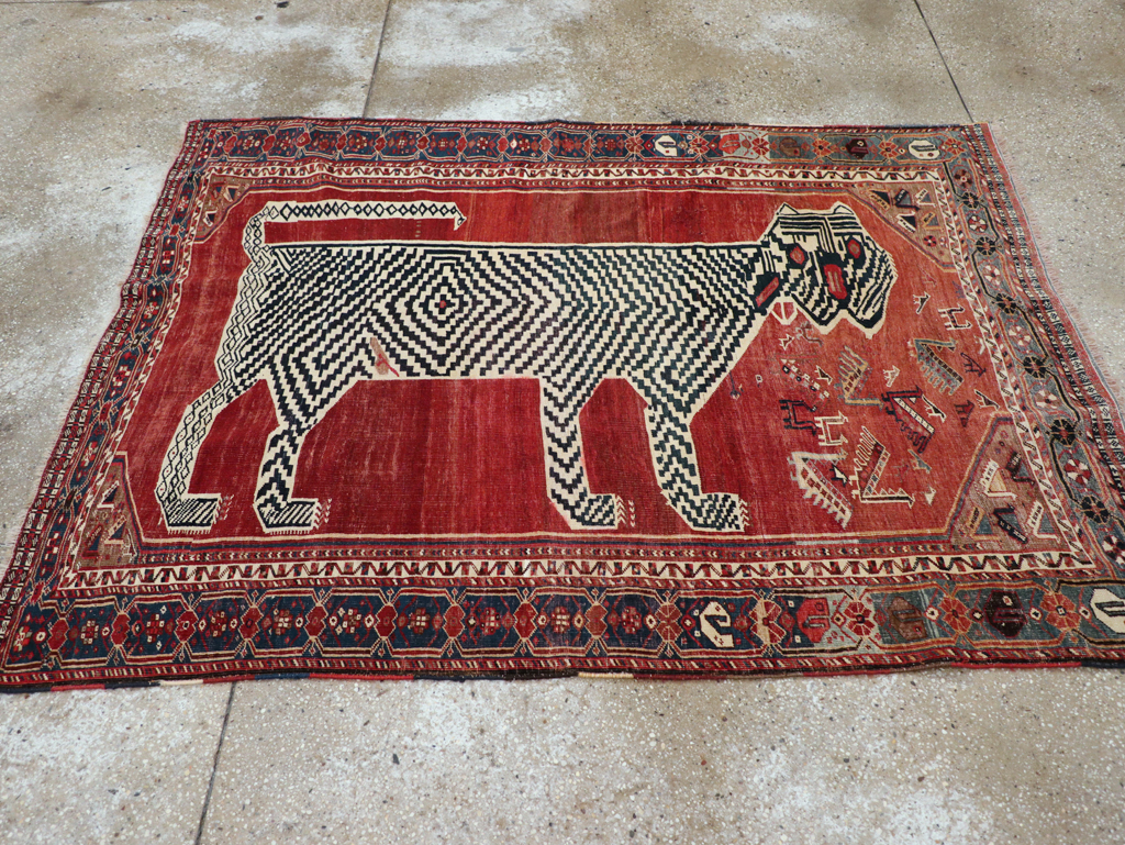 Antique Persian Qashqai Pictorial Accent Rug, No.31320 - Gss