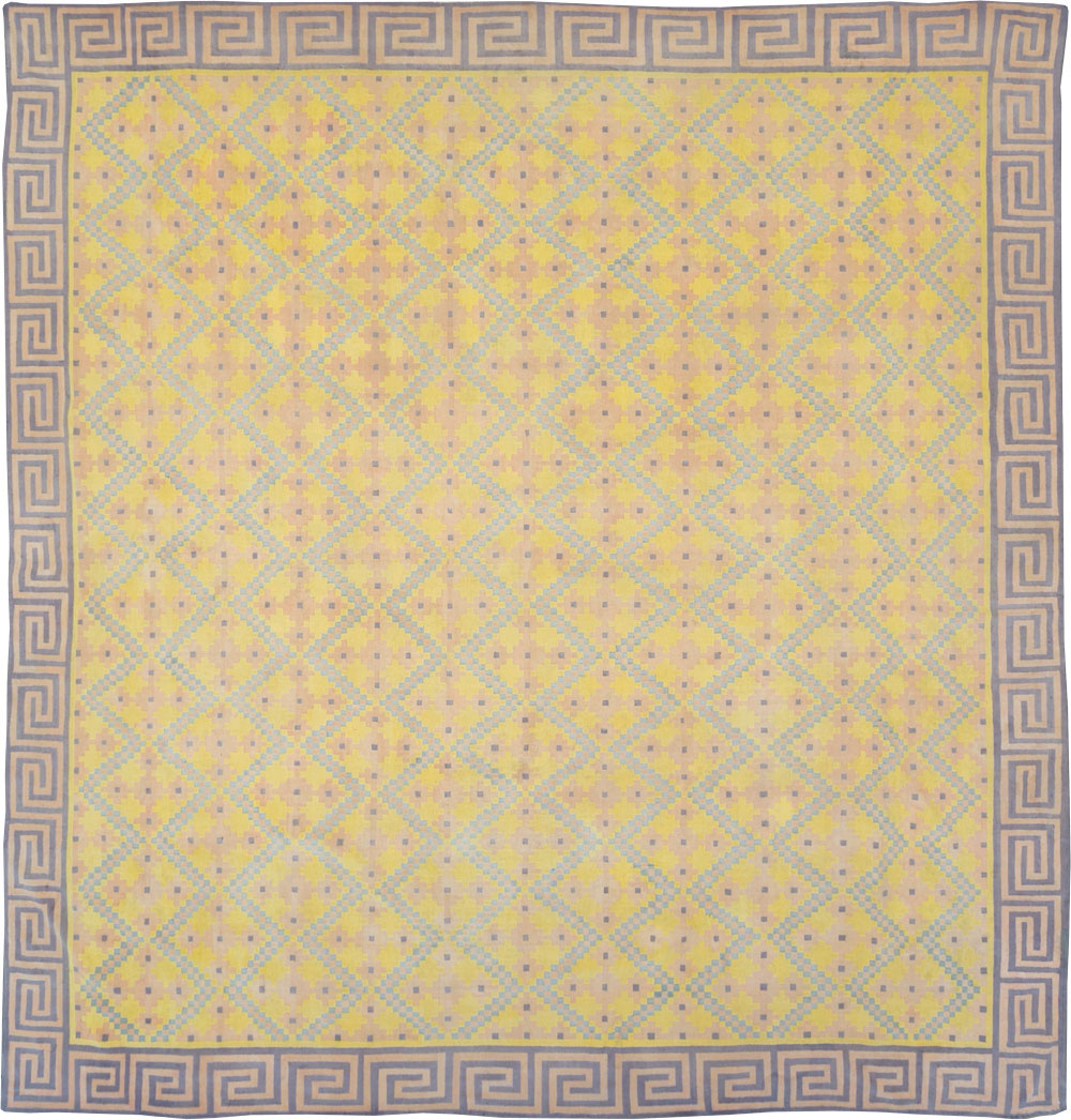 Vintage Indian Dhurrie Square Room Size Flatweave Carpet, No.31323 - Gss